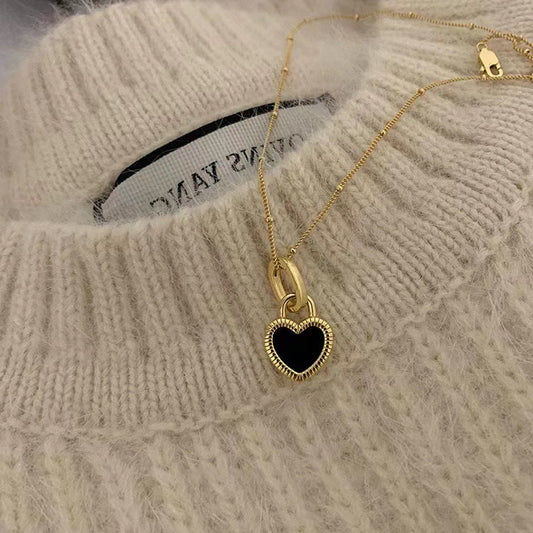 韩版金色双面爱心项链Gold Plated Heart Gemstone Necklace