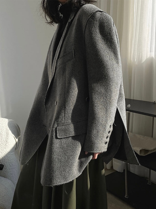 40%OFF_磨毛边廓形西服外套Wool Blazer Coat