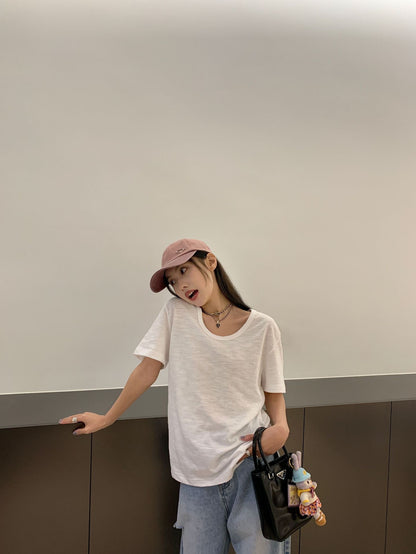 棉麻大圆领廓形短袖Effortless Oversized Slub Tee