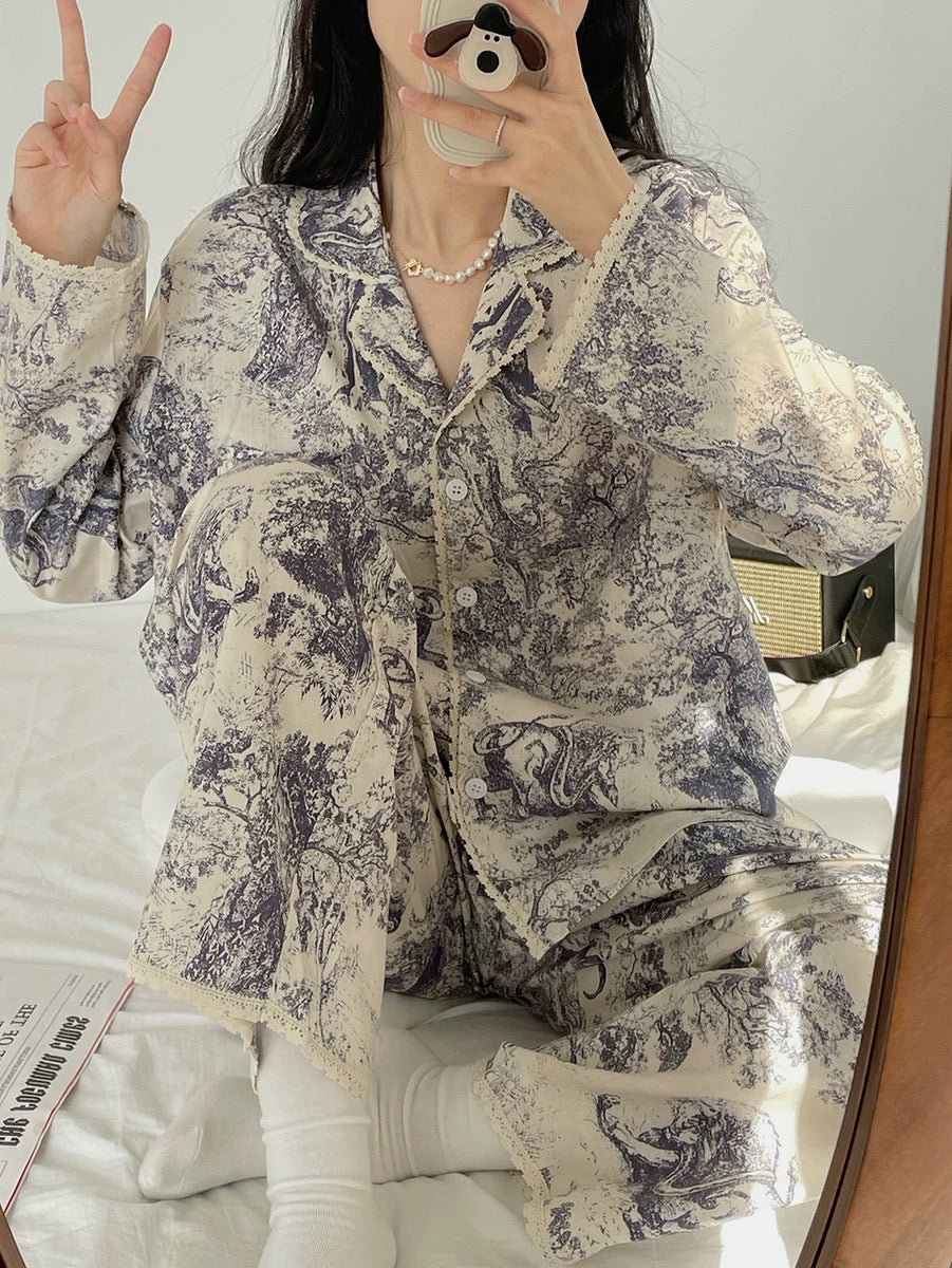 30%OFF_纯棉速写印花睡衣套装Antique Embroidery Pyjama