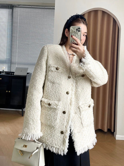 10%OFF_【奶油欧尼】加厚小香外套White Textured Wool Coat