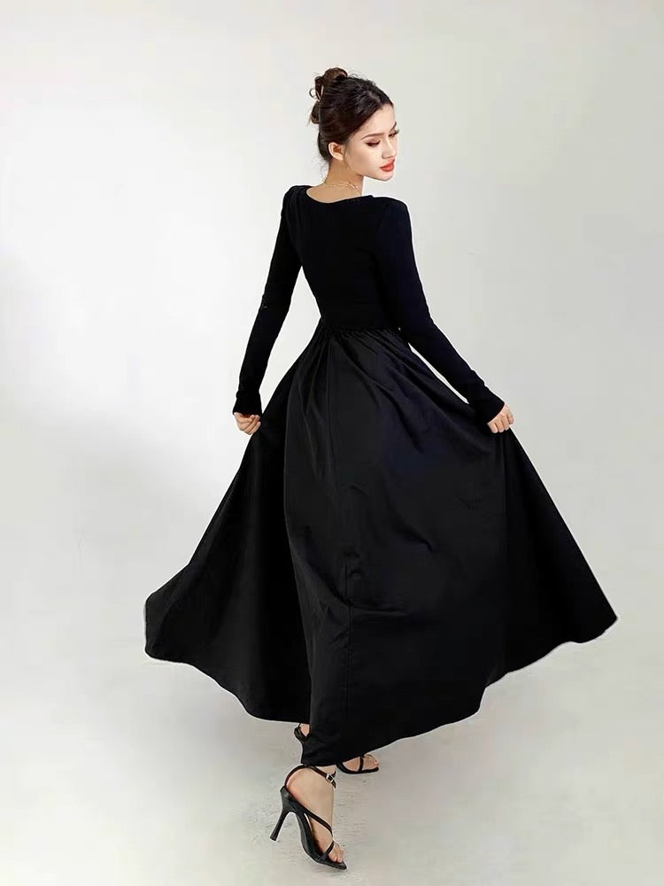 黑色大领口长裙Black Trumpet Maxi Dress