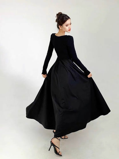 黑色大领口长裙 Black Trumpe Maxi Dress