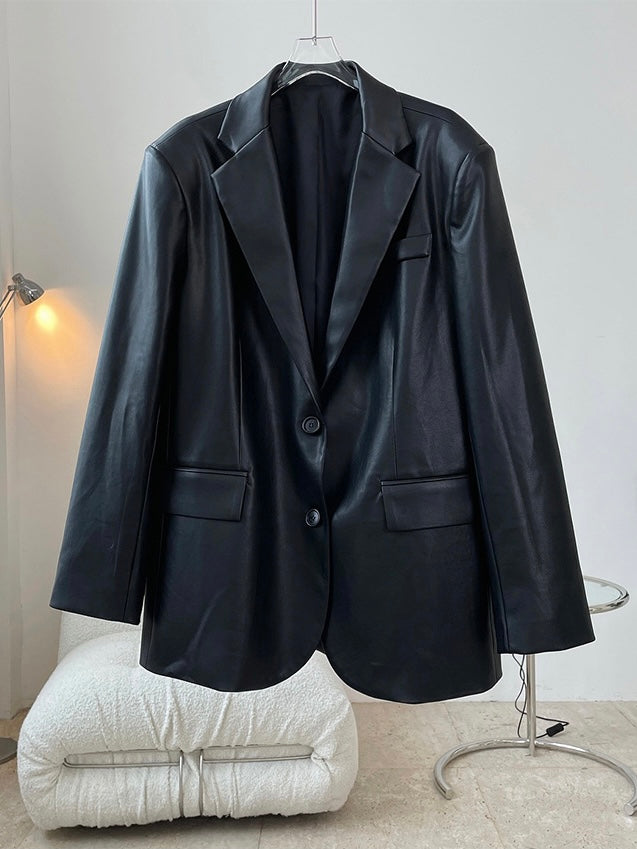 黑色廓形皮衣Black Leather Blazer