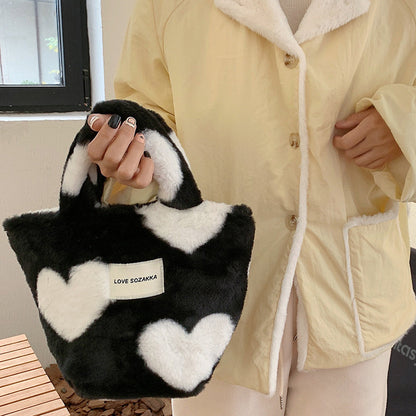 50%OFF_爱心毛毛手提包Heart Shape Fleece Handbag