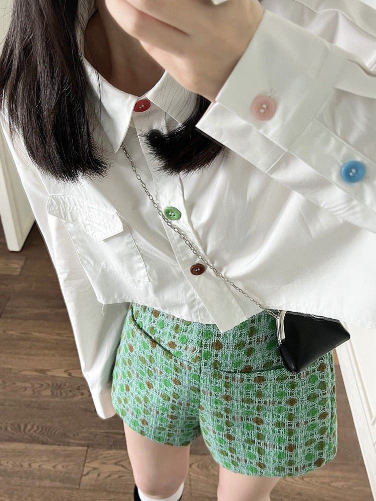 彩虹纽扣衬衫Rainbow Button Crop Shirt