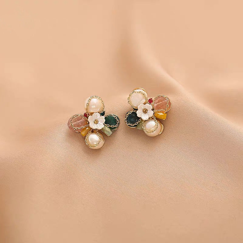 Floral Gemstone Stud Earrings