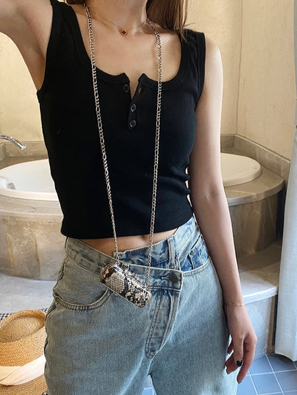 10%OFF_黑白灰纽扣背心Button Suspender Top