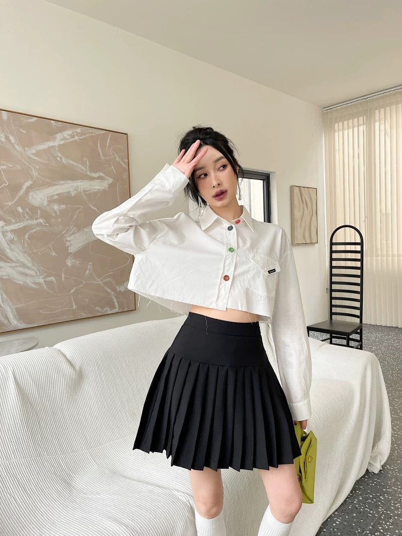 可拆卸腰封两穿半裙2 in 1 Black Pleated Skirt