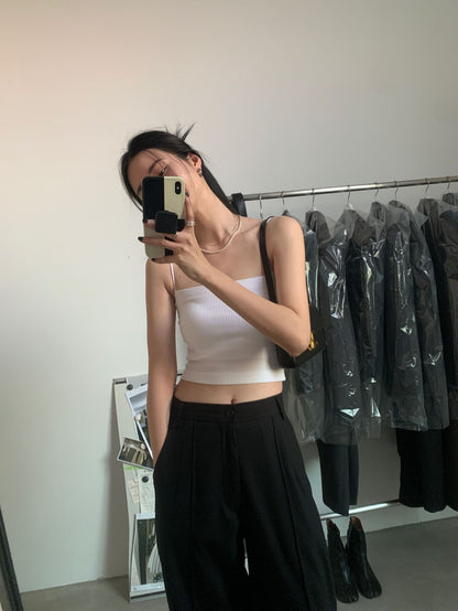 20%OFF_细肩带一字领口吊带Suspender Knit Crop Top