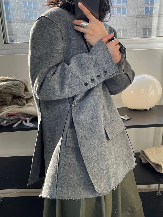 磨毛边廓形西服外套Wool Blazer Coat