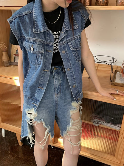 50%OFF_破碎美感牛仔短裤Ripped Denim Shorts