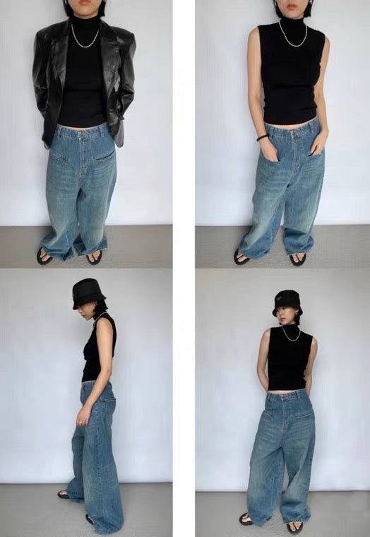 40%OFF_【巴黎街头】高腰阔型牛仔裤High-Rise Wide Leg Jean