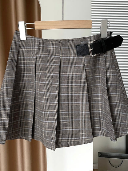 20%OFF_自带腰带格子百褶裙Plaid Pleated Skirt