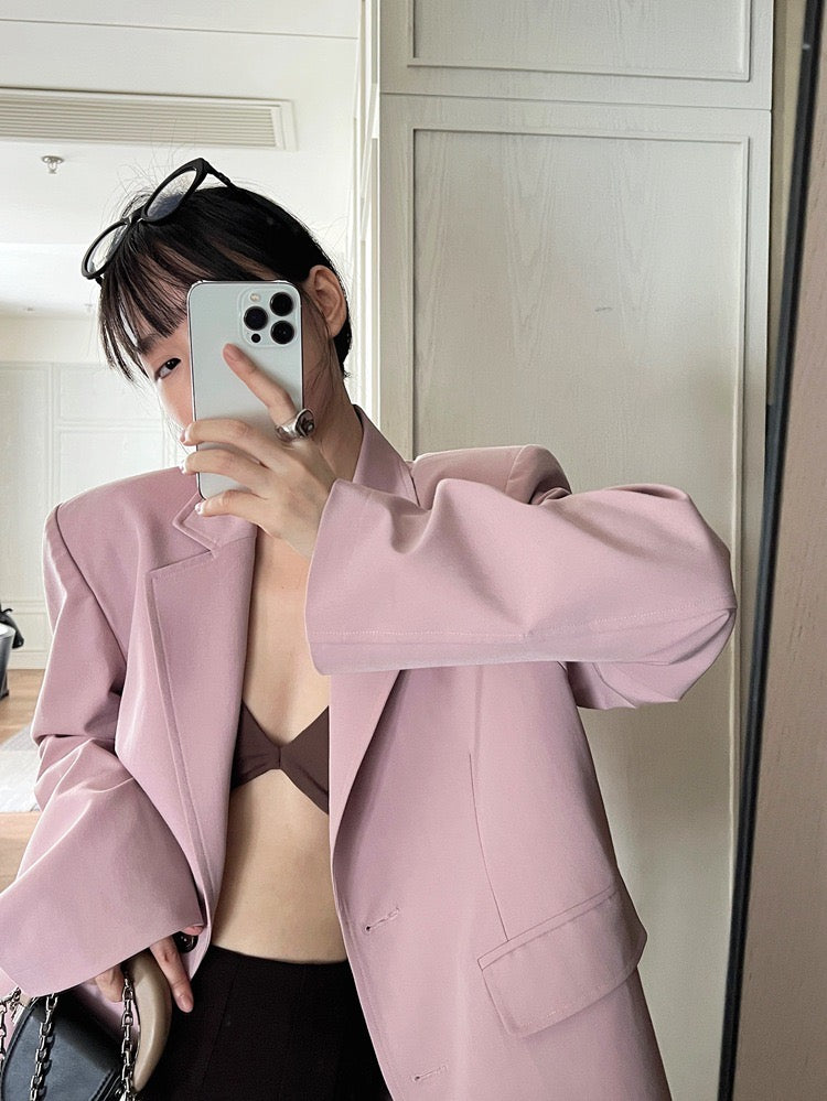 20%OFF_粉紫色廓形西服外套Pastel Pink Single-Breasted Blazer