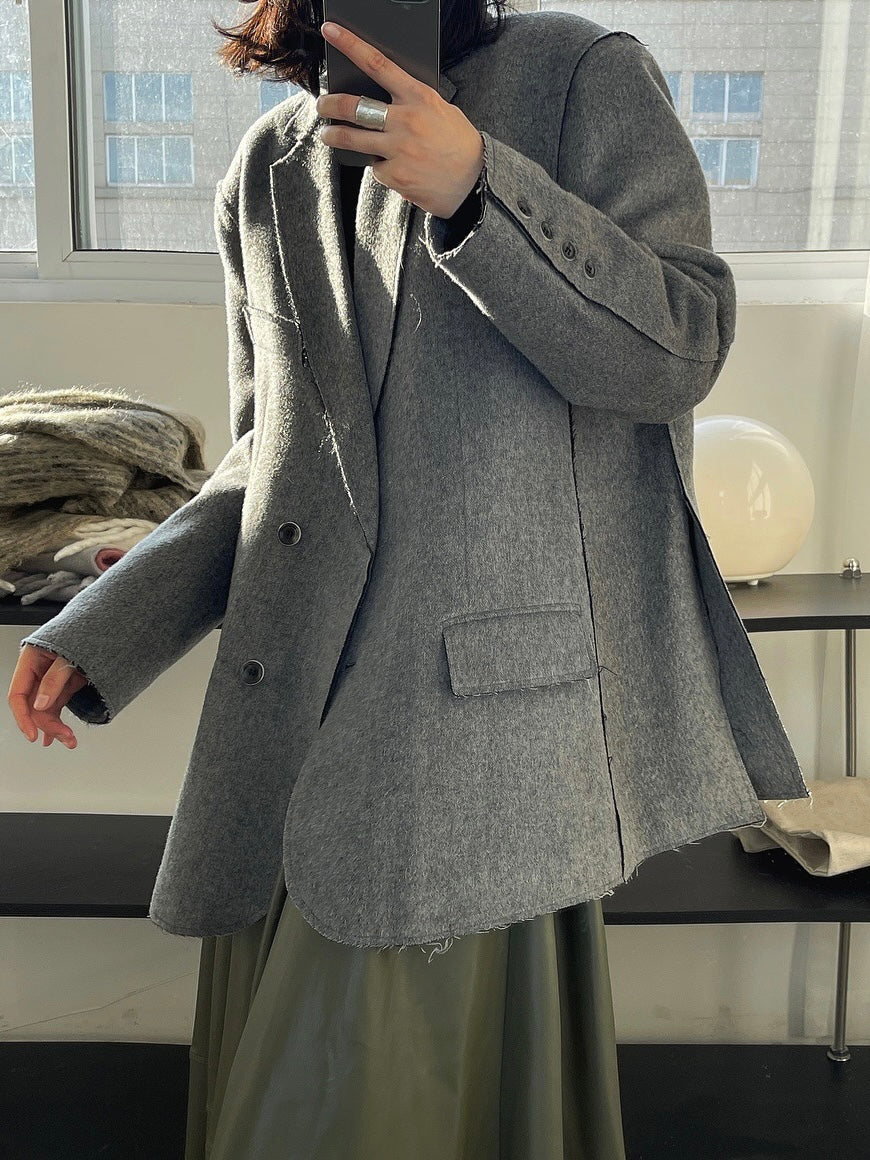 磨毛边廓形西服外套Wool Blazer Coat