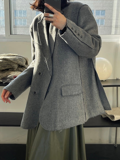 40%OFF_磨毛边廓形西服外套Wool Blazer Coat