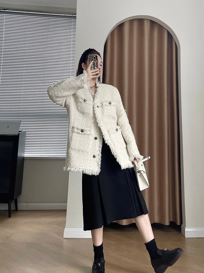 10%OFF_【奶油欧尼】加厚小香外套White Textured Wool Coat