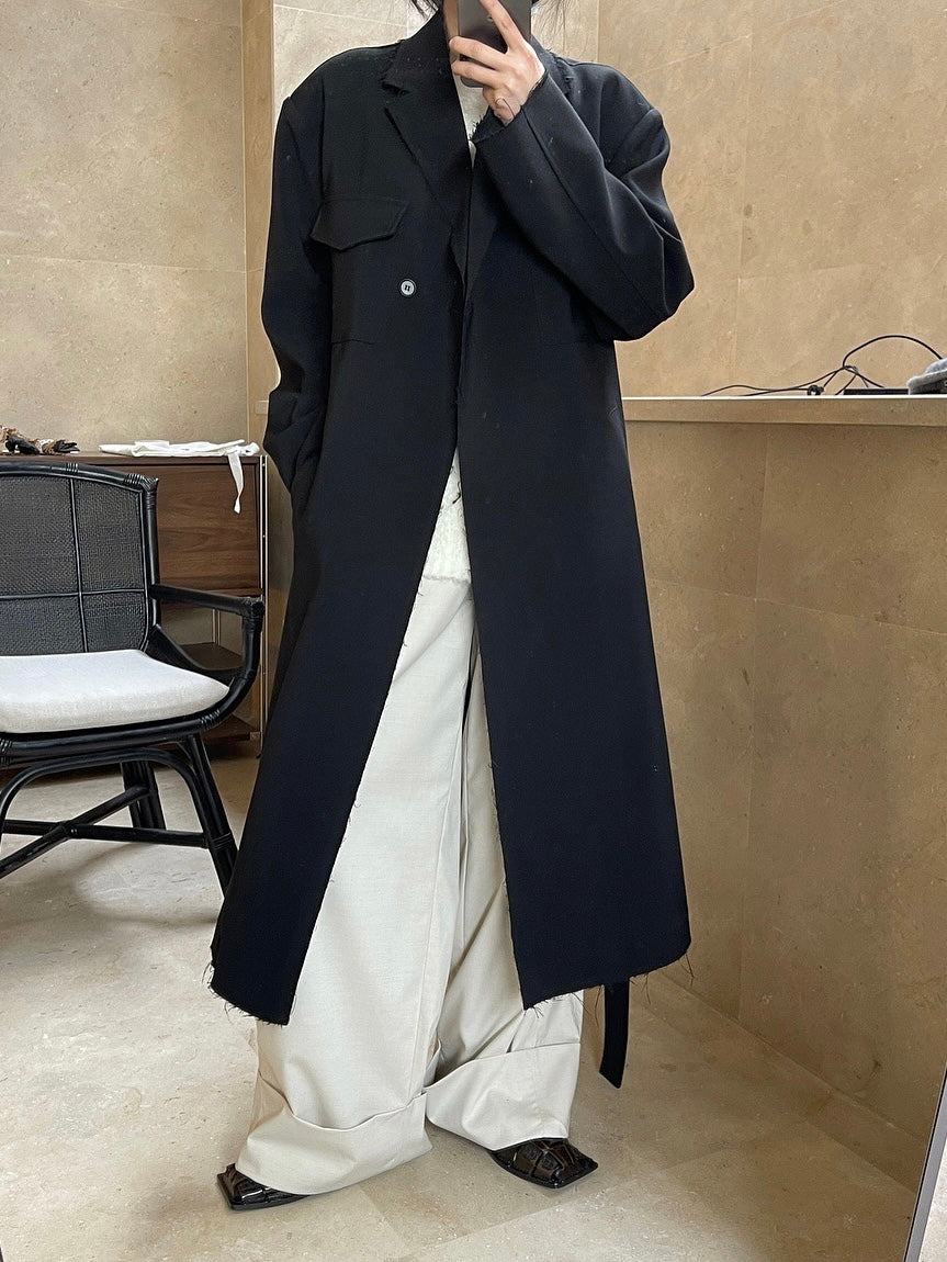 超飒长款系带风衣Black Maxi Coat