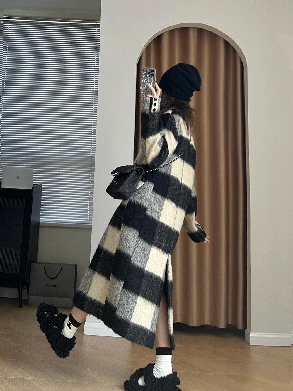 【芝士拿铁】复古格纹大衣Fur Plaid Coat