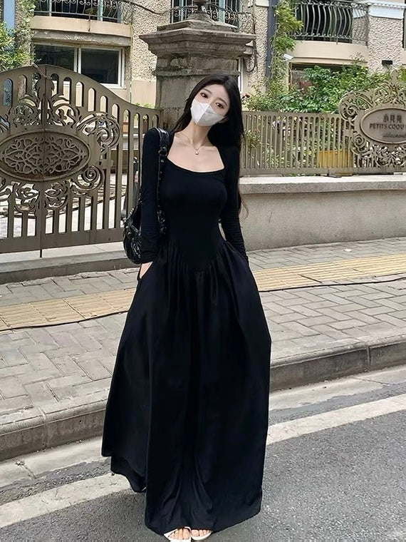 黑色大领口长裙 Black Trumpe Maxi Dress