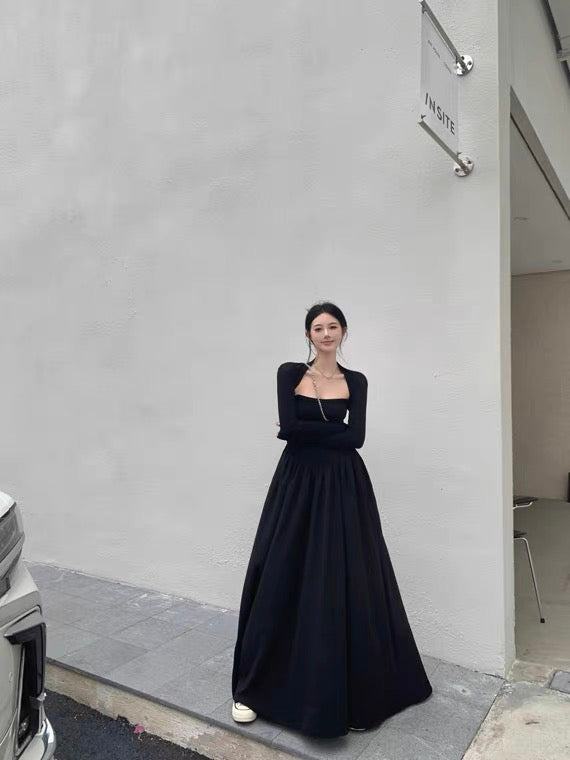 黑色大领口长裙Black Trumpet Maxi Dress