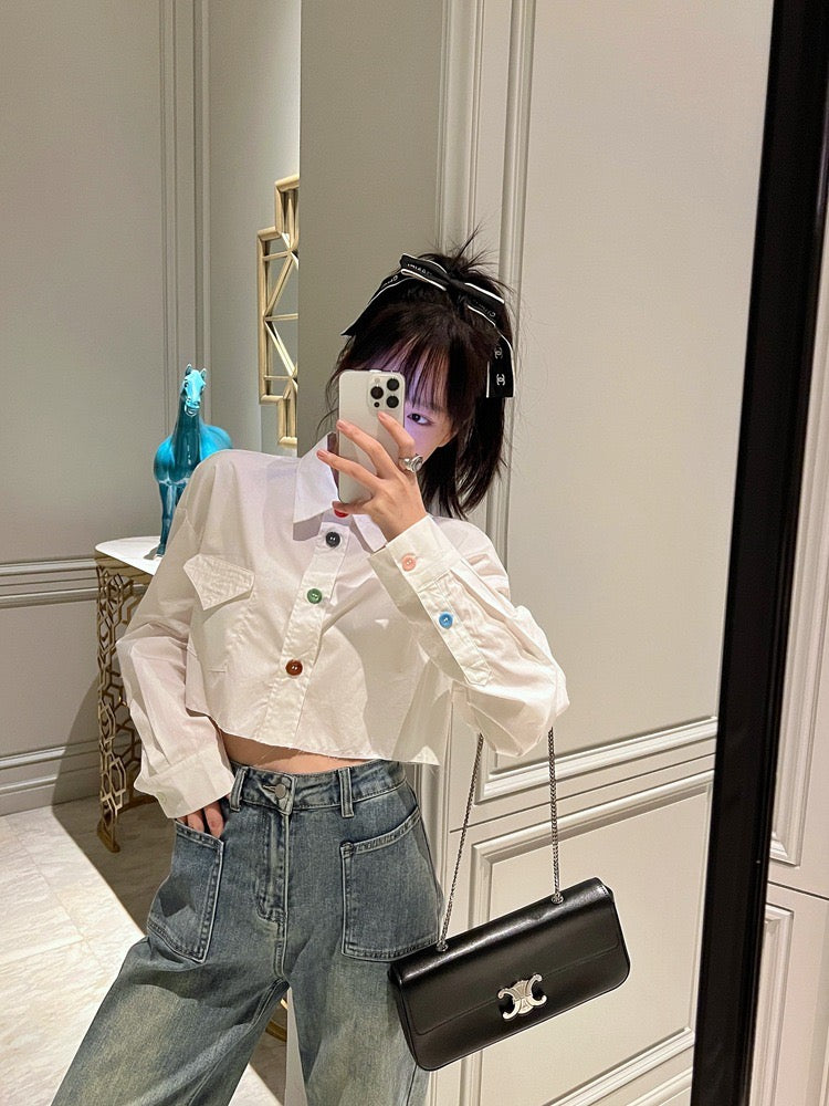 彩虹纽扣衬衫Rainbow Button Crop Shirt