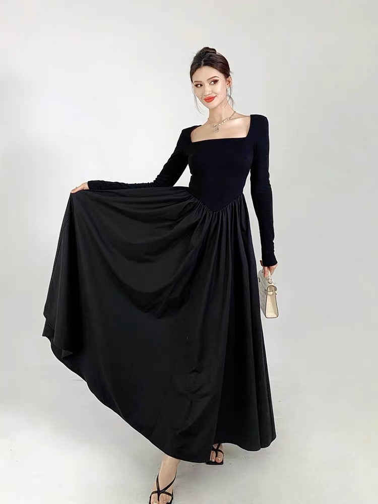 黑色大领口长裙Black Trumpet Maxi Dress