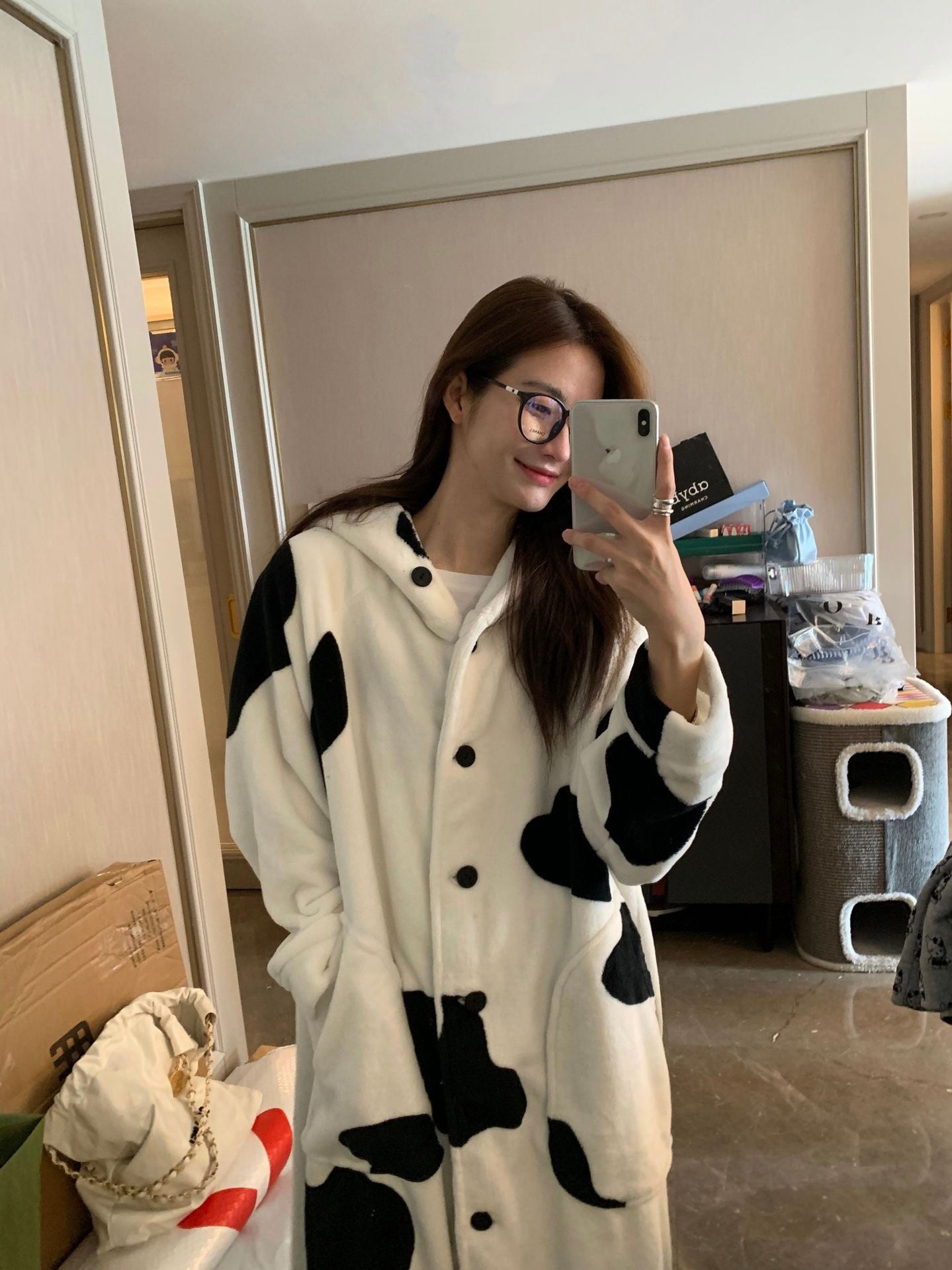 15%OFF_珊瑚绒黑白熊猫睡袍Black and White Fleece Pyjama