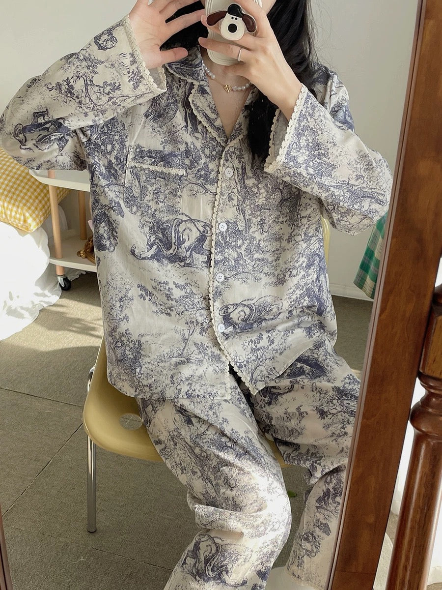 30%OFF_纯棉速写印花睡衣套装Antique Embroidery Pyjama