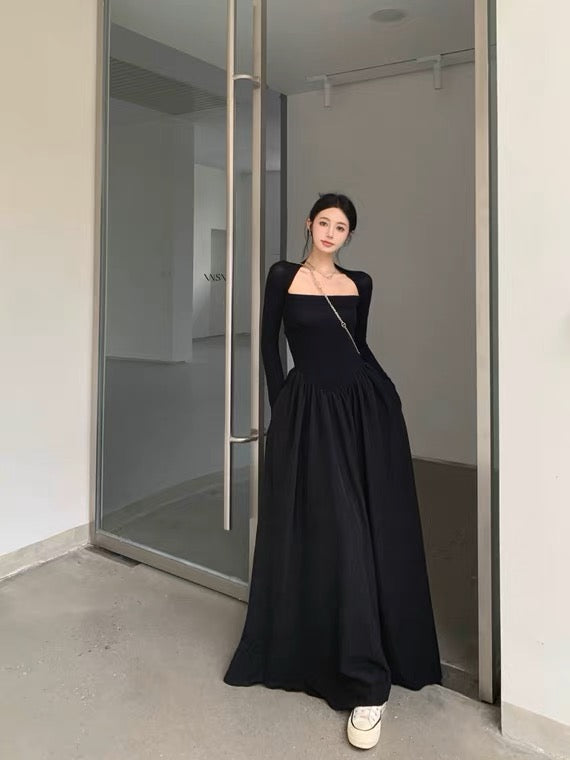 黑色大领口长裙 Black Trumpe Maxi Dress