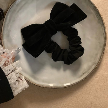 Black Bow Velvet Hair Scrunchie