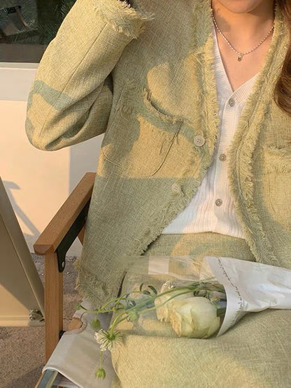 40%OFF_绿色小香半裙套装Textured Tea Green Suit