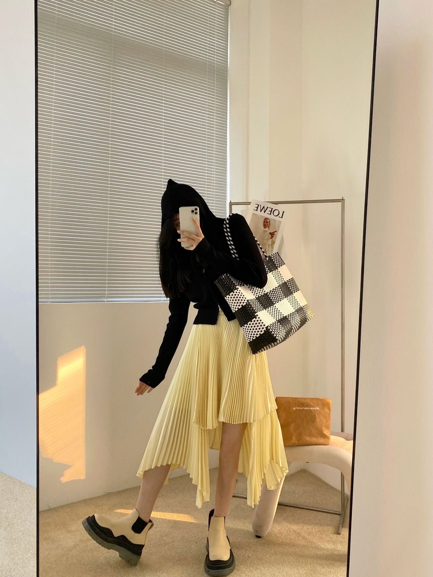 20%OFF_小鸡黄不规则半裙Light Goldenrod Pleated Skirt