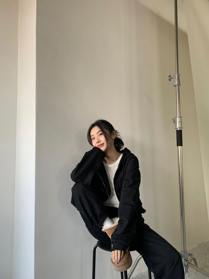 灰绿色/黑色运动休闲套装Full-Zip Hoodie and Classic Sweatpant