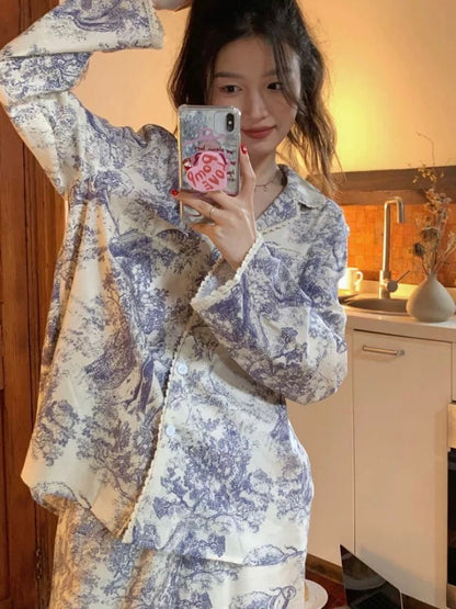 30%OFF_纯棉速写印花睡衣套装Antique Embroidery Pyjama