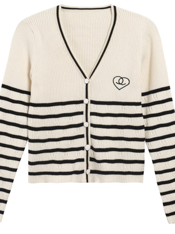 小香条纹开衫V Neck Stripe Button Cardigan