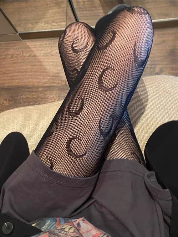 拽姐月亮丝袜 Black Moon Pattern Stocking