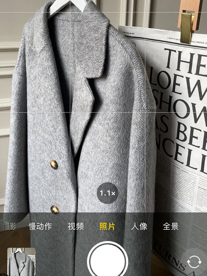 韩系欧尼羊毛呢大衣Button Wool Coat