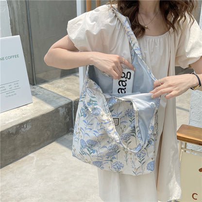 30%OFF_蓝色花朵托特包Floral Embroidery Textured Tote Bag