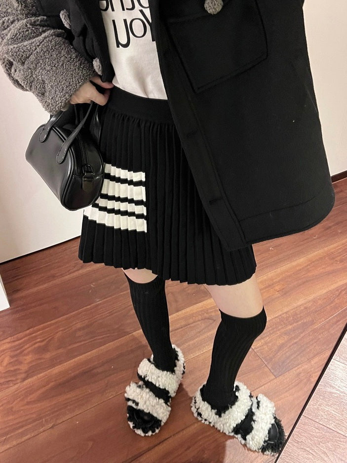 50%OFF_学院风针织百褶裙Black Pleated Skirt with Stripes