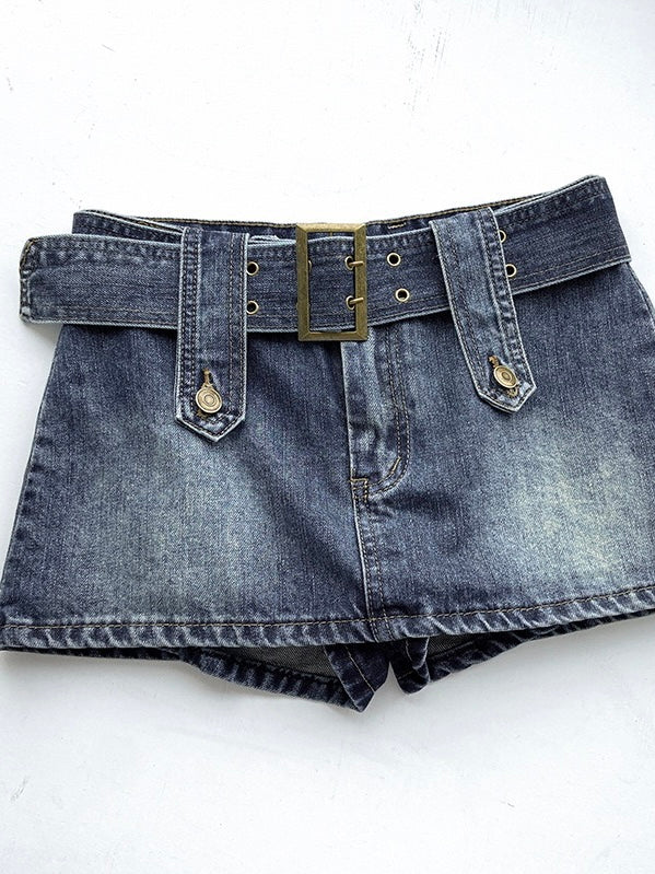 30%OFF_做旧腰带牛仔半裙Belted High Waist Denim Mini Skirt