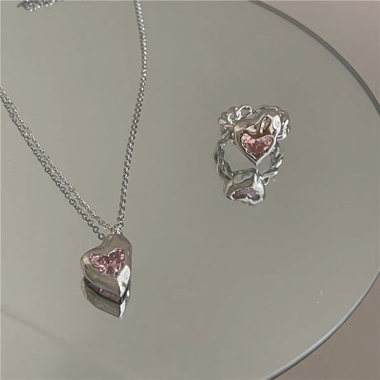 Pink Heart Crystal Necklace