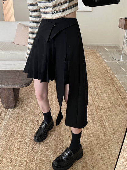 可拆卸腰封两穿半裙2 in 1 Black Pleated Skirt