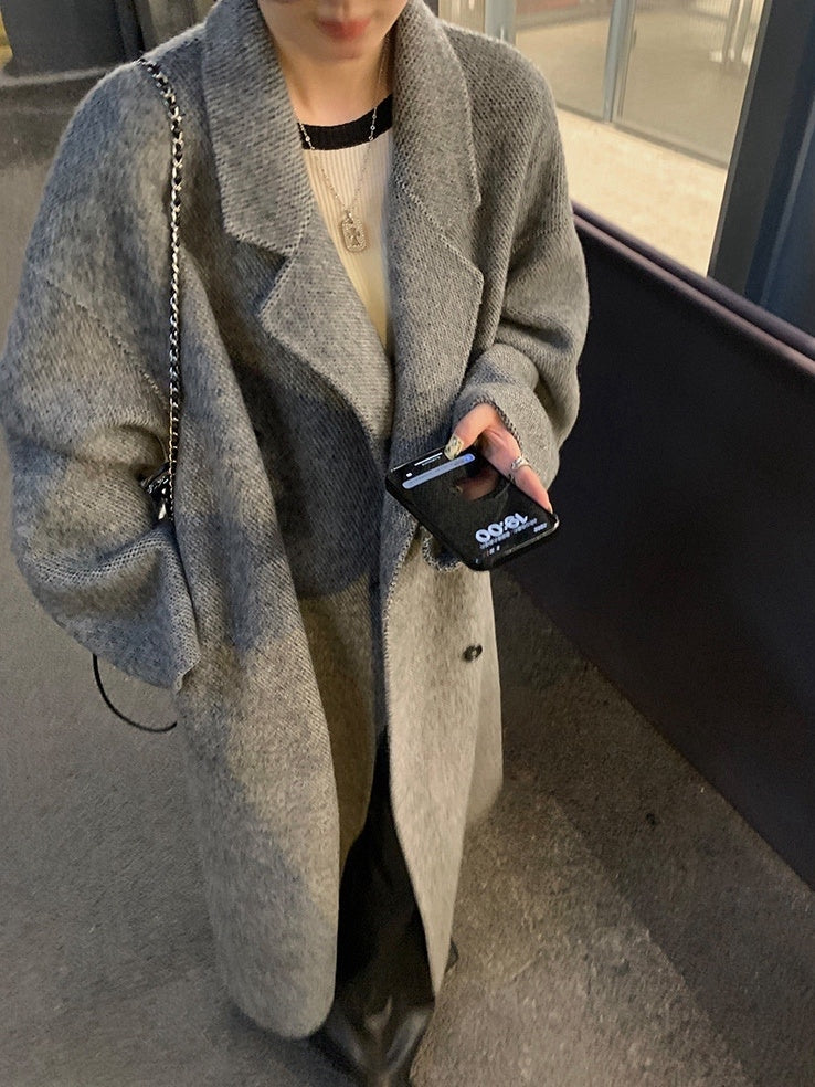 韩系欧尼羊毛呢大衣Button Wool Coat