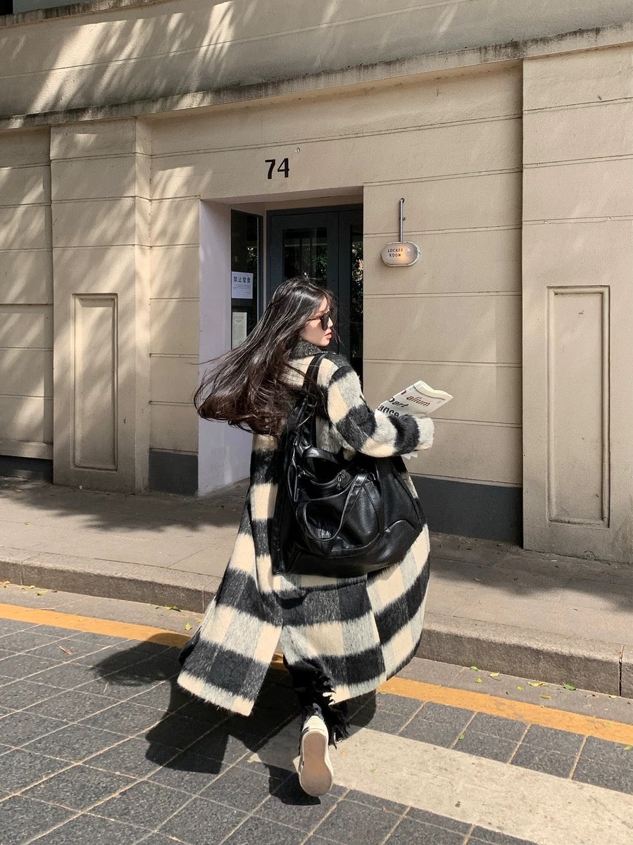 【芝士拿铁】复古格纹大衣Fur Plaid Coat