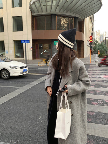 韩系欧尼羊毛呢大衣Button Wool Coat