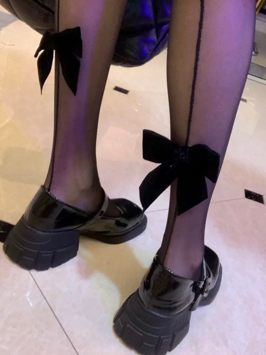 黑丝绒蝴蝶结黑丝Bow Tie Stocking – Duck5tudio