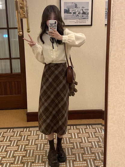 【布朗尼半裙】格纹毛呢开叉裙Tweed Split Midi Skirt