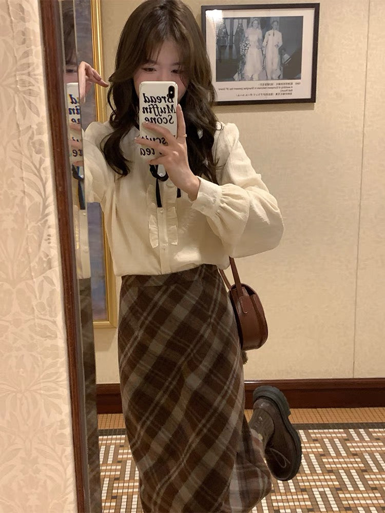 【布朗尼半裙】格纹毛呢开叉裙Tweed Split Midi Skirt